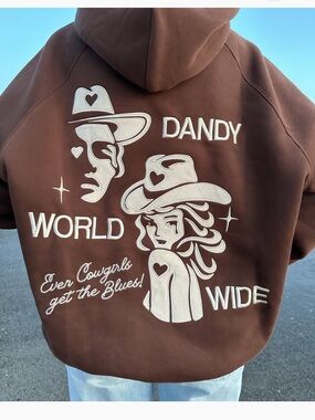"Cowgirl" Lux Hoodie in Brown, Size Large